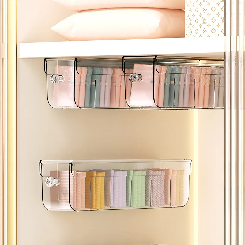 Pull Out Underwear Storage Rack for Socks Wall Mounted Plastic Organizer with Dividers for Bra Cabinet Closet Storage Box