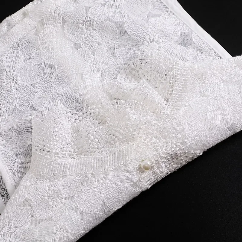 레이스 플로럴 스웨터 셔츠 탈부착 가능한 칼라 여성용 가을 및 겨울 패션 홀로우 아웃 바텀 페이크 칼라 장식