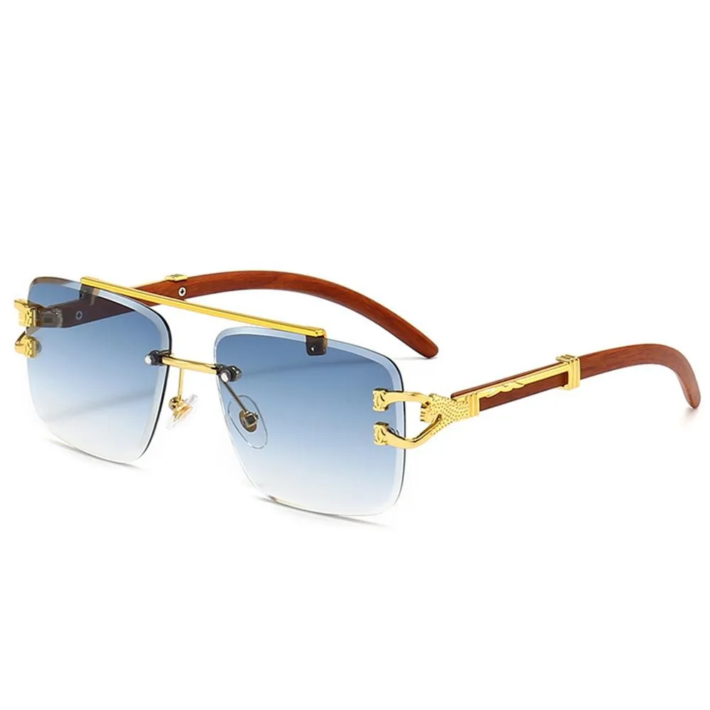 Fashion Rimless Designer Square Double Bridge Sun Glasses Vintage Women Men Sunglasses Gradient UV400 Eyeglasses Shades 2025