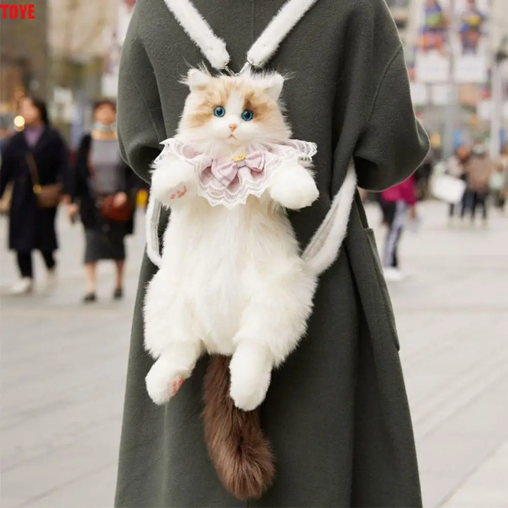 Super realistische pluche CAT rugzak knuffels reisopslag kat schooltassen handgemaakte schattige cartoon dieren pluche tas