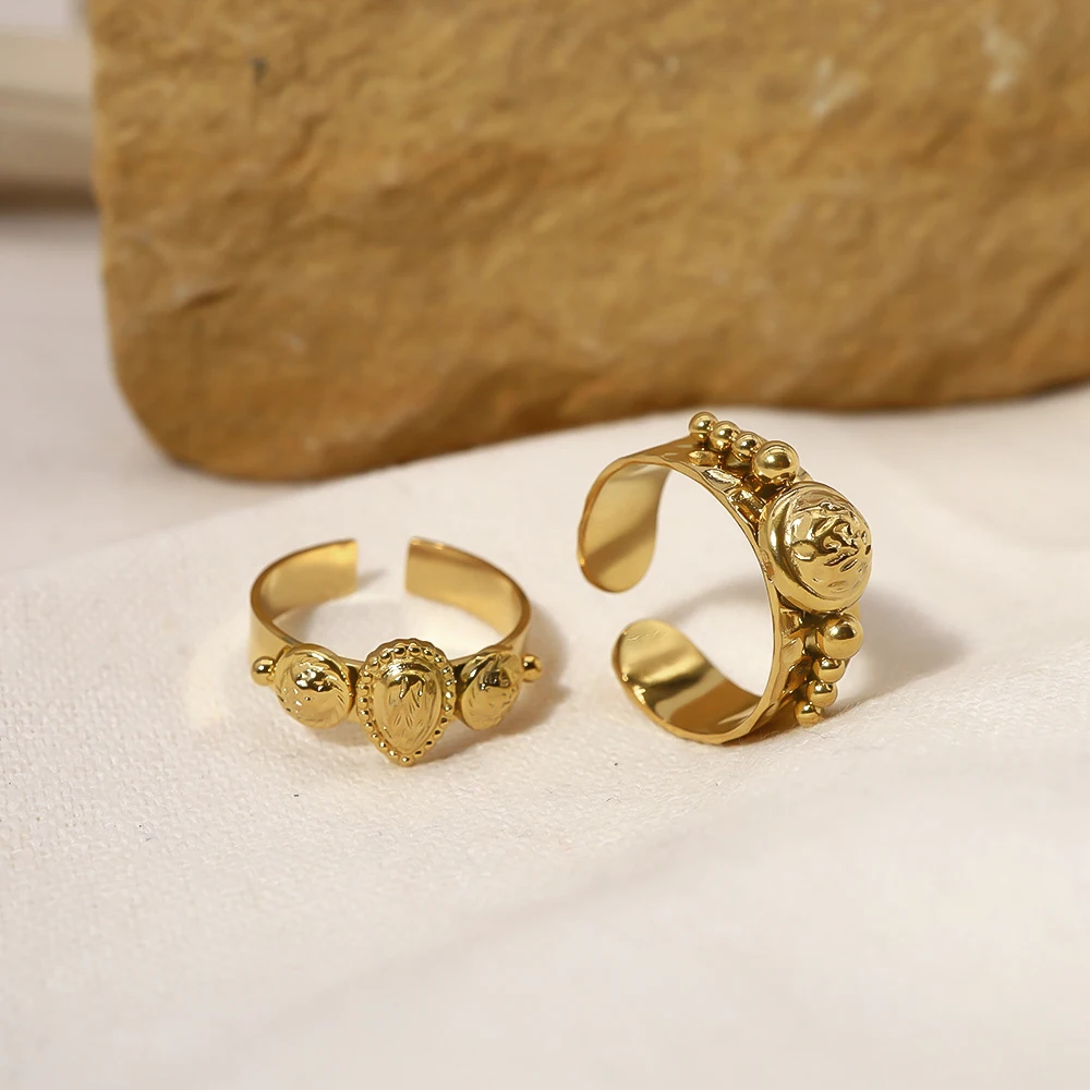 

WILD & FREE PVD Gold Plated Stainless Steel Rings for Women Irregular Metal Texture Trendy Aesthetic Jewelry Waterproof