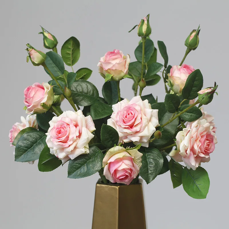 5 Stück künstliche Rosenblüten, 3 Köpfe, hochwertige Rosen, künstliche Blumen, lebendige Emulational-Blumen, Heimbüro, Party-Dekoration