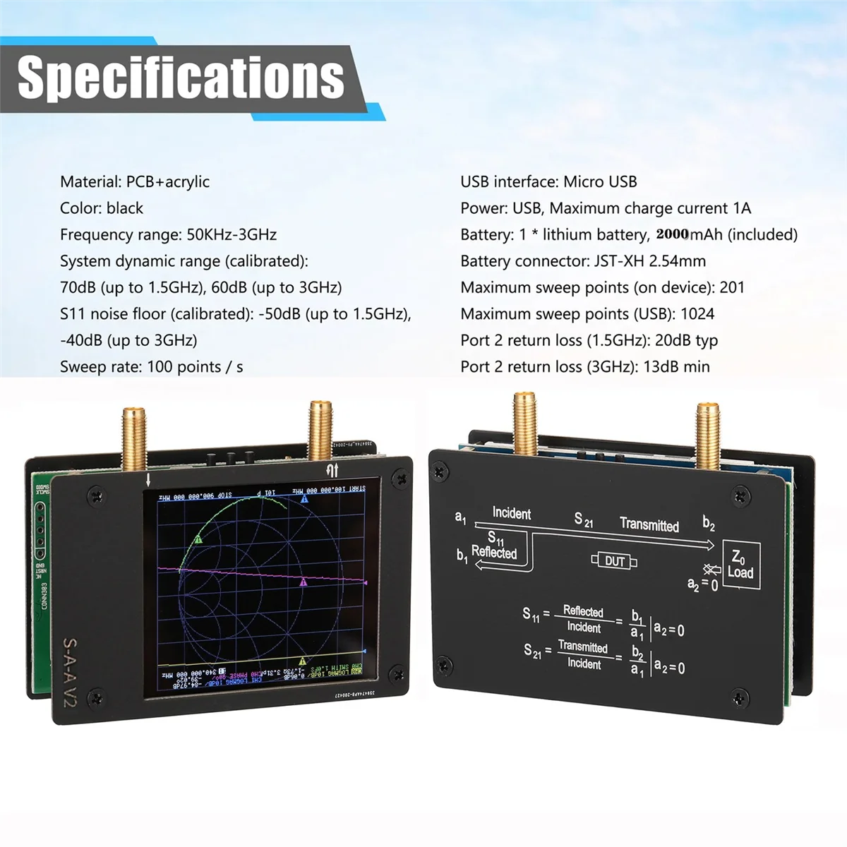 4.3 Inch NanoVNA Vector Network Analyzer 50KHZ-5.3GHZ LCD Display S-A-A-2 V2 Antenna Analyzer Short Waves Measure Filter