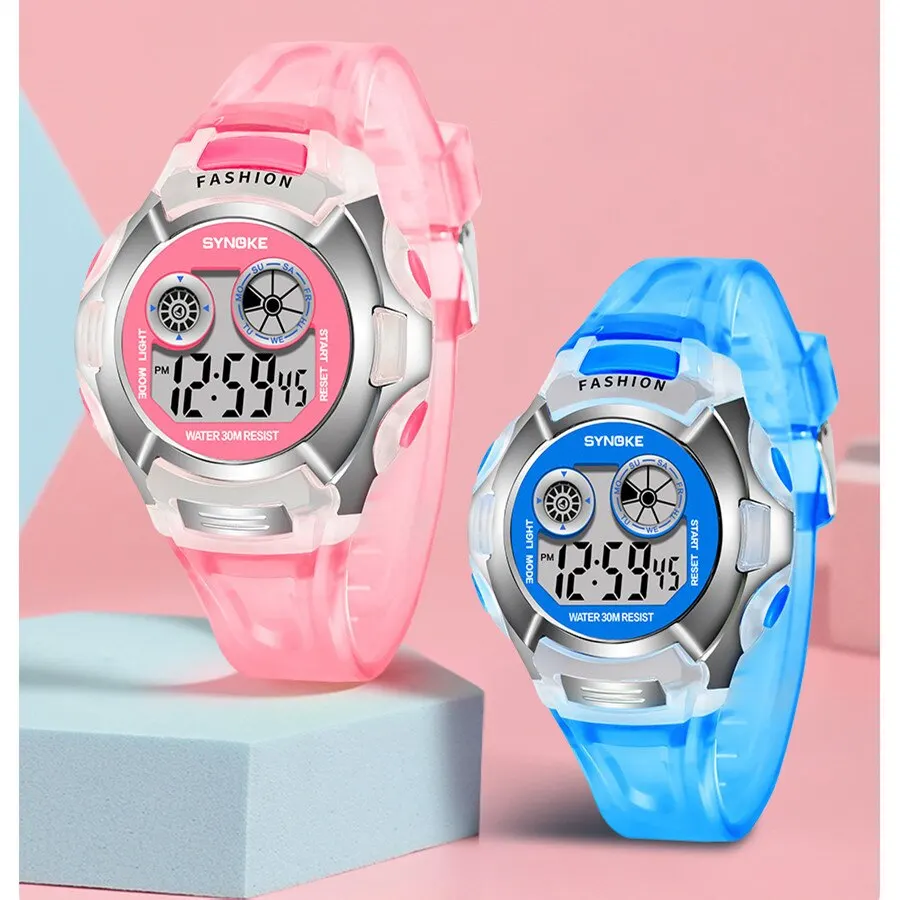 SYNOKE Student Electronic Watch Waterproof Sports Children Watch Glow Multi Function Digital Watch Seven Colors Light Gift