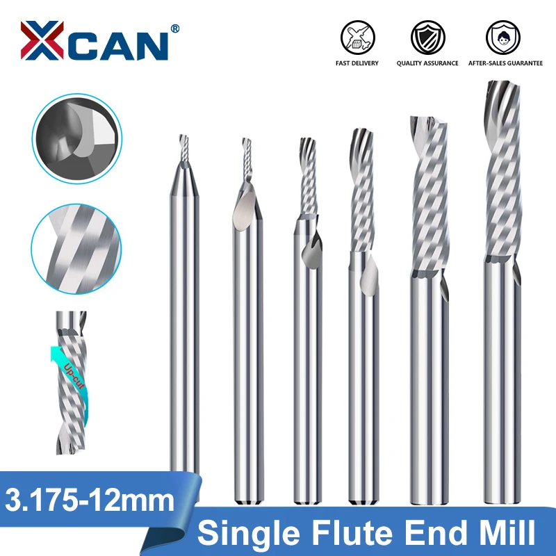 

XCAN Carbide Milling Bit Single Flute End Mill 3.175/12mm Shank CNC Router Bit For Aluminum Cutting Spial Milling Cutter