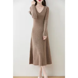 Autumn and Winter Cashmere Knitted Dress, Long, Slim fit Women's Sweater, Hip wrapped Wool Skirt, Wool Tight Women's Long Skirt