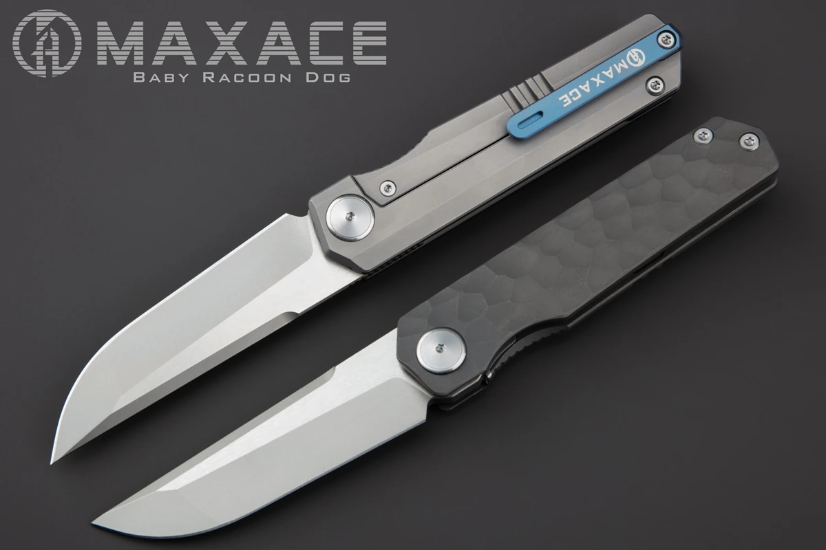 Maxace Baby Racoon Dog M390 Titanium Handle Folding Knife Tactical Survival Knife for Hunting Camping Fishing Fruit Cutting Tool