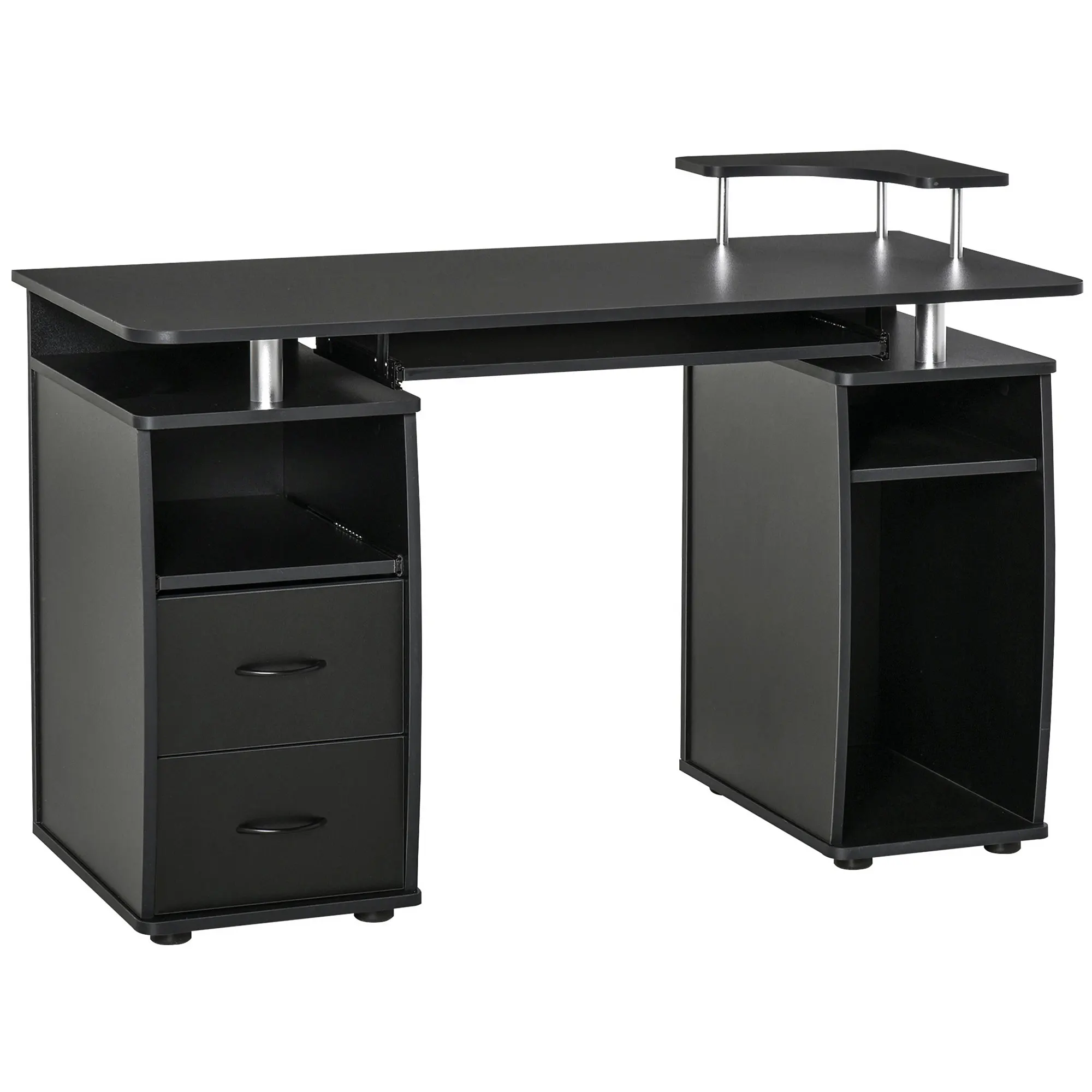 HOMCOM computer table PC with multiple shelves keyboard tray stand CPU and 2 drawers 120x55x85 cm