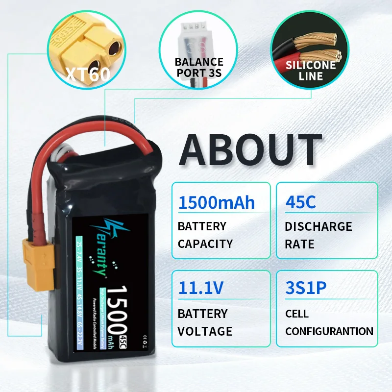 1/2 قطعة TERANTY 3S 1500mAh قليل يبو بطارية 11.1 فولت 45C مع T/XT30/XT60 المكونات ل RC سيارة شاحنة الطائرة بدون طيار طائرة FPV RC هواية أجزاء