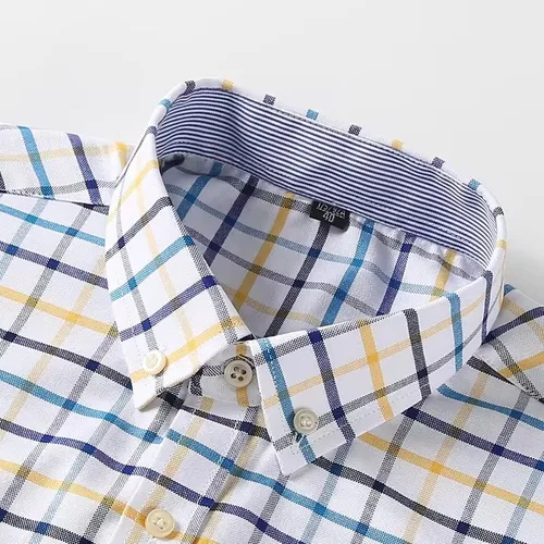 Imagen 2 del producto Camisas Oxford 100% de algodón puro para hombre, camisa a cuadros de manga larga a rayas, camisa roja a cuadros de negocios para hombre, ropa de diseñador 7XL