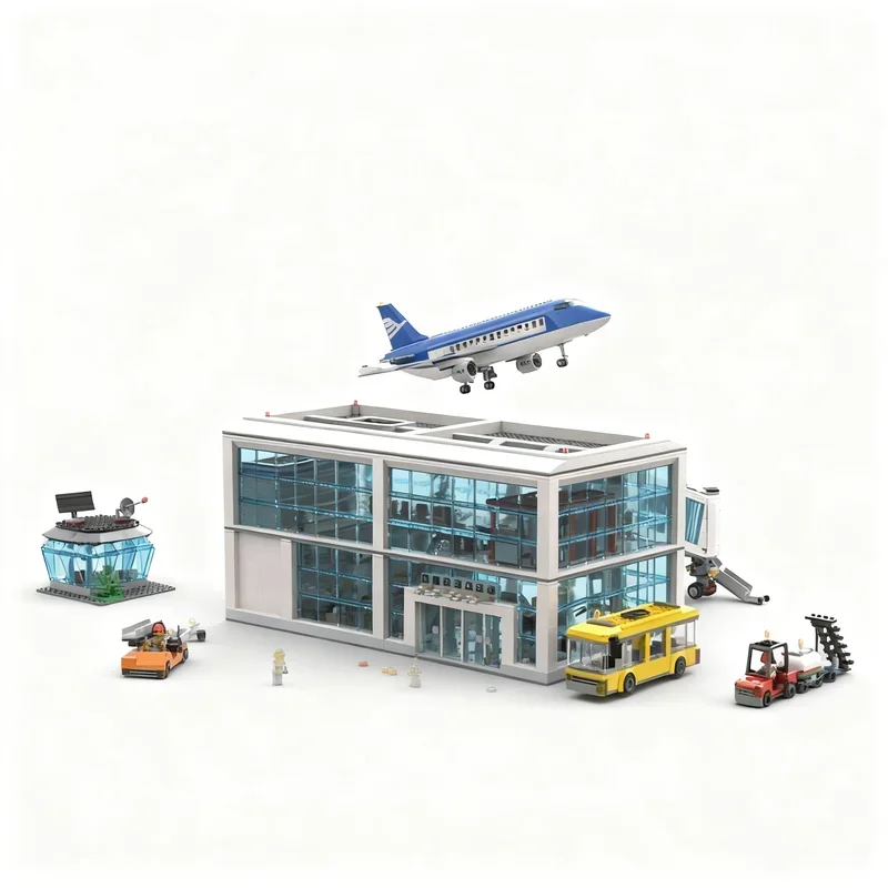 2984PCS Airport City Selling MOC Streetview Christmas Creative Holiday Building Blocks Architecture DIYAssembly Birthdayal Gift