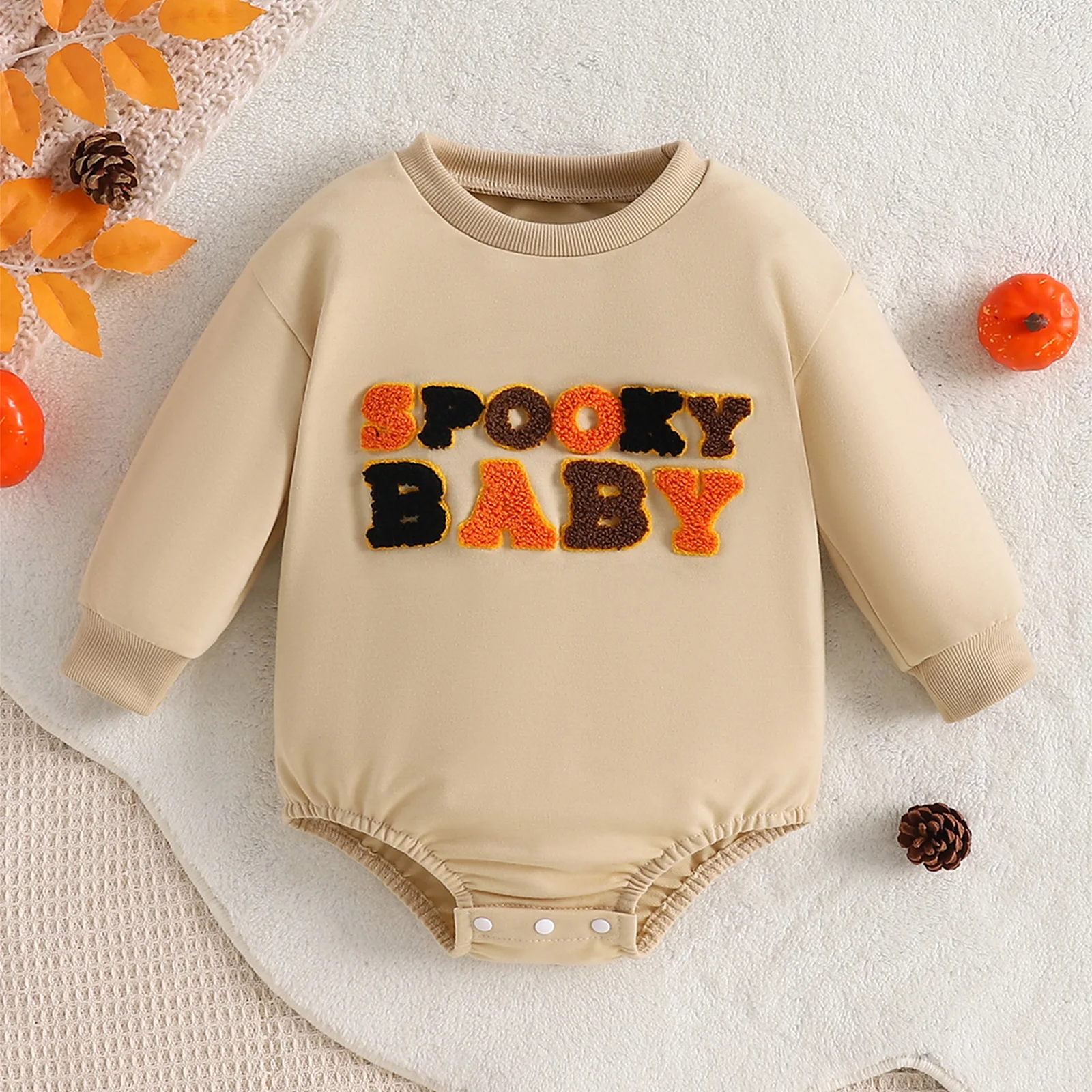 

Halloween children's costume, Fall 2024 Baby boys and girls Baby Long sleeve pumpkin letter embroidered triangle crawling suit