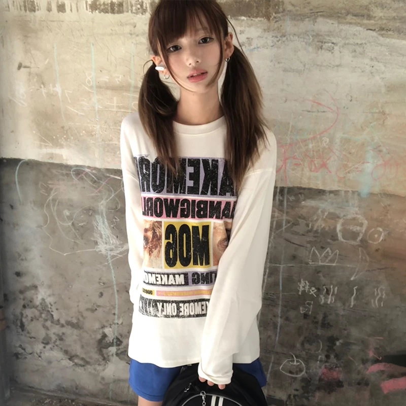 Karrram اليابانية Y2k إلكتروني تي شيرت مطبوع 2000s جماليات الجرافيك كم طويل التي شيرت خمر Harajuku الشارع الشهير الأمريكية الرجعية #6