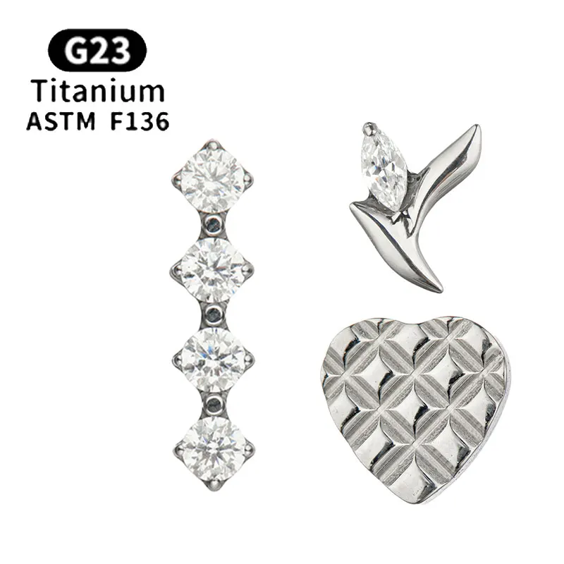 チタンG23ハートピアス,シルバーカラー,鼻,フラットスター,トップリップリング,耳珠,軟骨ピアスジュエリー,astm f136