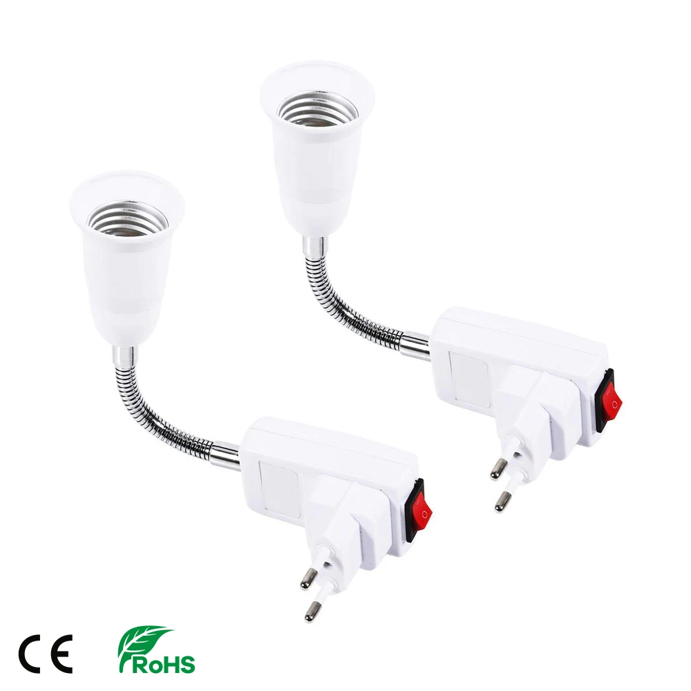 2PCS E27 Socket Adapter with Switch EU Plug Flexible Light Bulb Lamp Holder Extension Adapter Converter Screw Socket