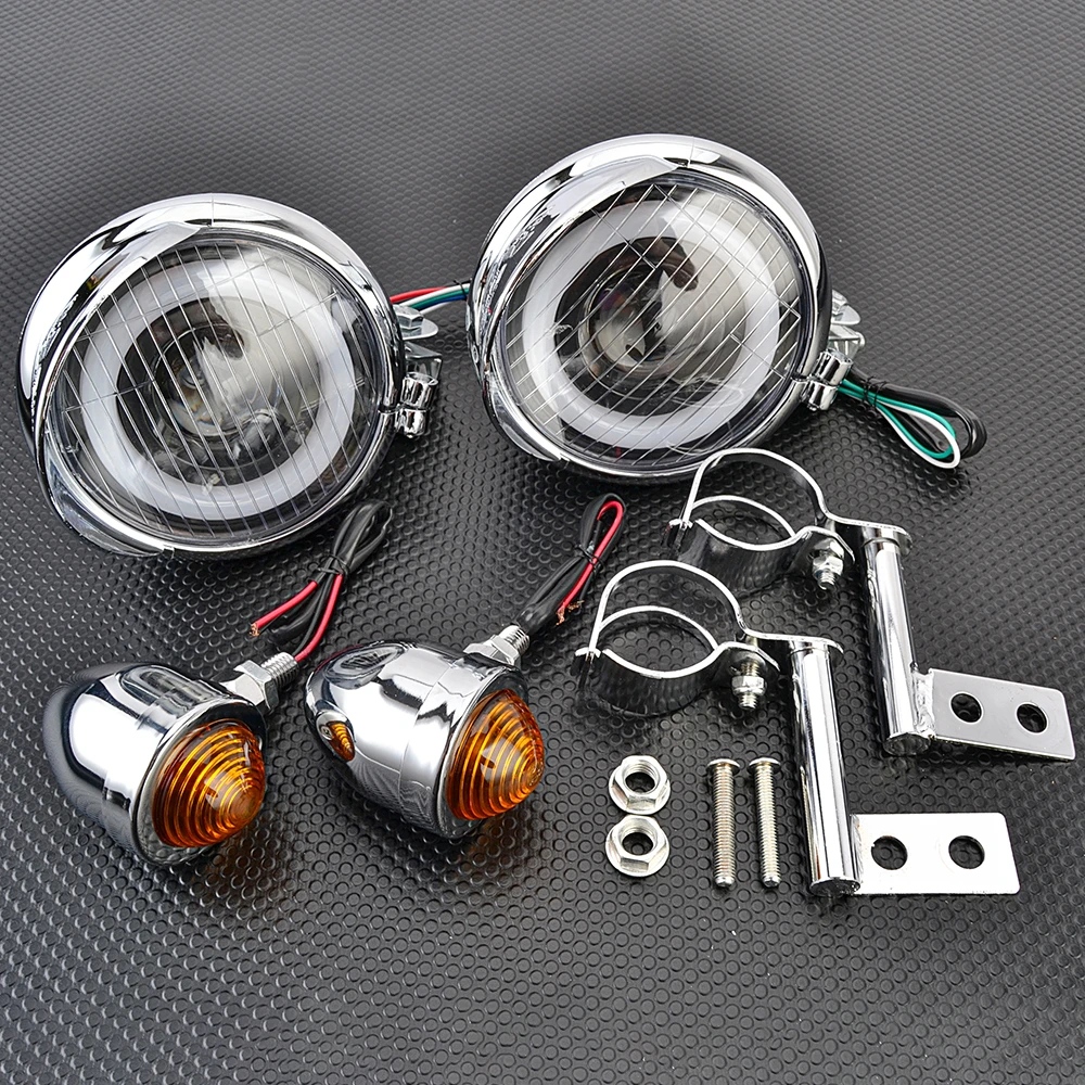 Faro de motocicleta con indicador de señal de giro, lámpara auxiliar de accionamiento para Chopper Bobber Cafe Racer Honda ATV Scooter