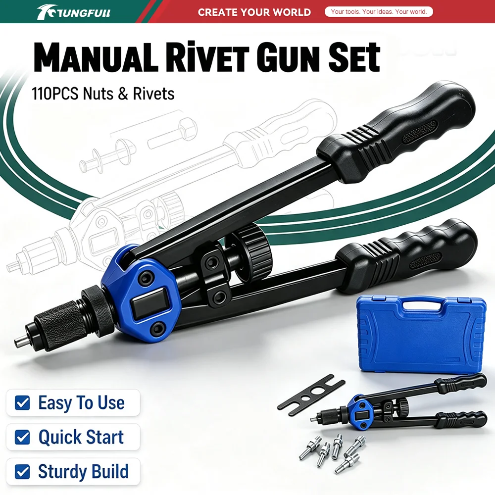 110Pcs Hand Rivet Nut Gun Kit Manual Blind Rivnut Tool Set M3-M12 Threaded Insert Nuts Riveting Tool With Portable Storage