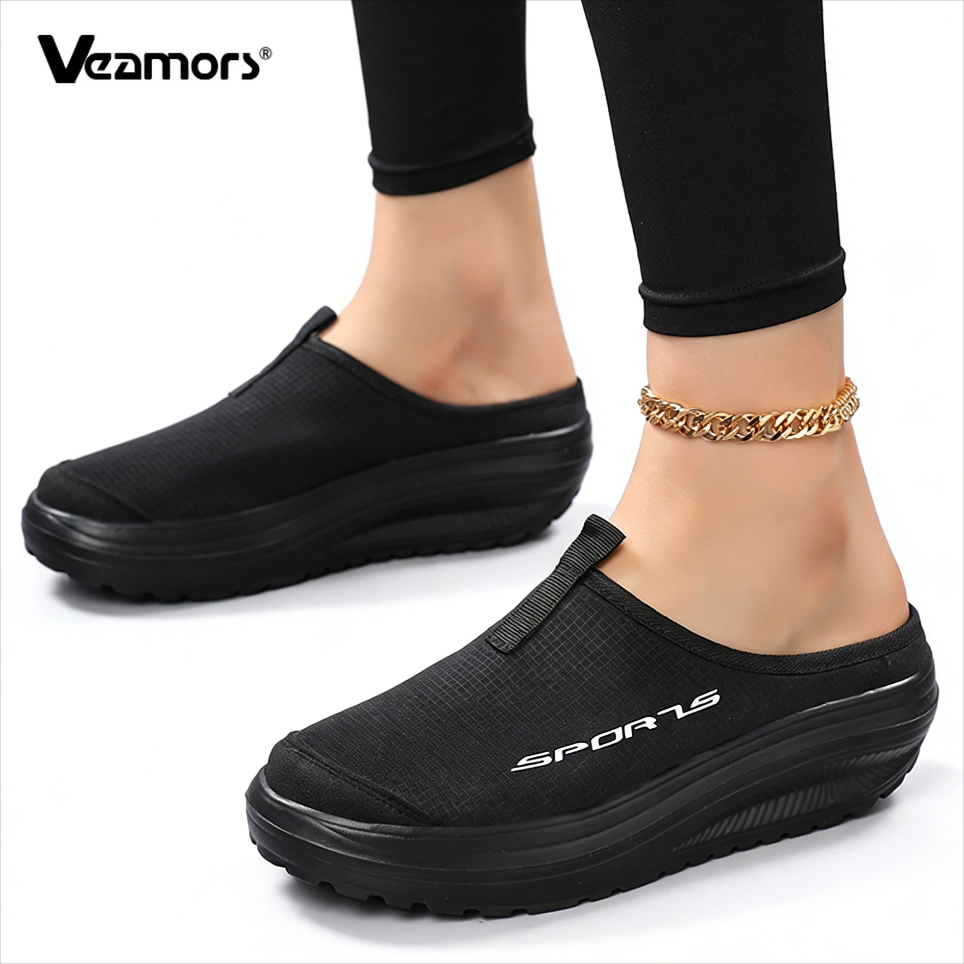 

Fashion Women Half Slippers Round Toe Flats Ladies Breathable Non-slip Walking Footwear Slip-on Platform Shoes