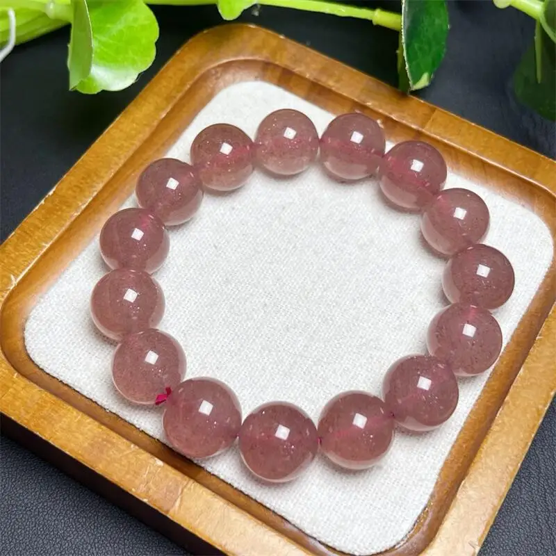 

Natural Strawberry Quartz Bracelet Energy Crystal Aura Healing Yoga Elastic Couple Jewelry 1PCS 13/14MM