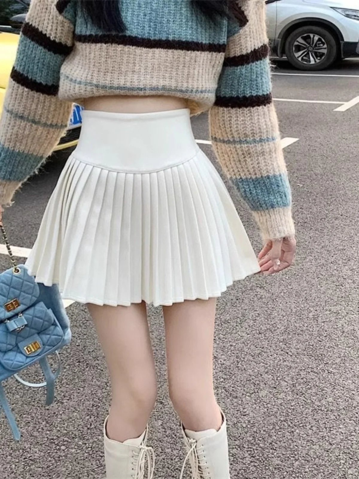 

High Waist A-Line Skirt White Pleated Summer Anti-Light Walking Girls ort Skirt Korean Sle Commute Pure Color