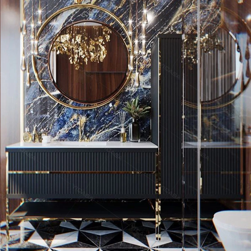 

Antique French Style Single Vanity Bathroom Set With Bronze Leg and Artificial Quartz Stone Top