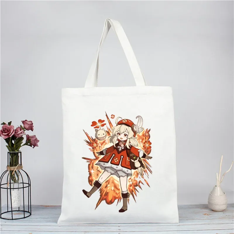 Genshin Impact Hu Tao Game Graphic Shopping Bag Bolsas De Tela Grocery Shopper Shopping Jute Bag Cotton Bag Reciclaje