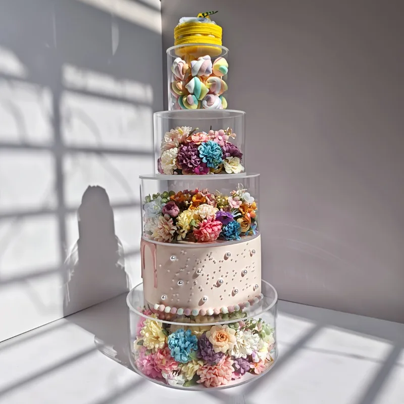 

4 Pack Acrylic Cake Dessert Stands Set Transparent Fillable Cake Stand for Dessert Table Birthday Wedding Holiday Party Displays