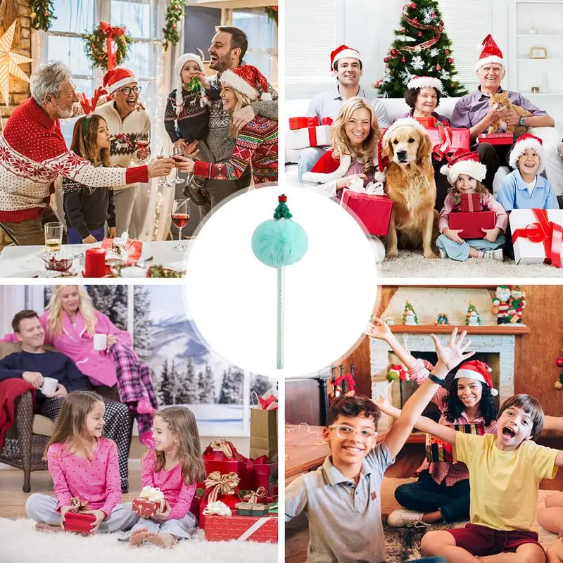 Christmas Ink Pens Multicolor Fluffy Plush Gel Ink Pens Christmas Pens With Reindeer Christmas Tree Snowman Shape For Coworkers