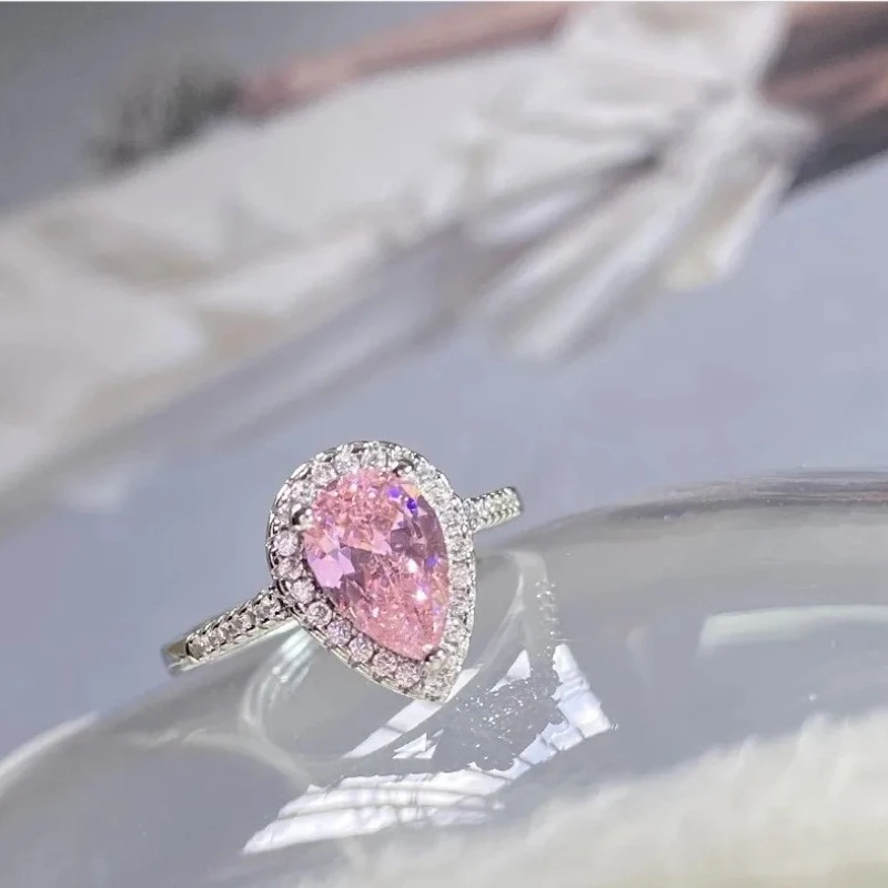 New Engagement Rings for Women  Jewelry Fresh and Versatile  Classic Pear-shaped Pink Casual and Trendy Zircon Set Ring image 5