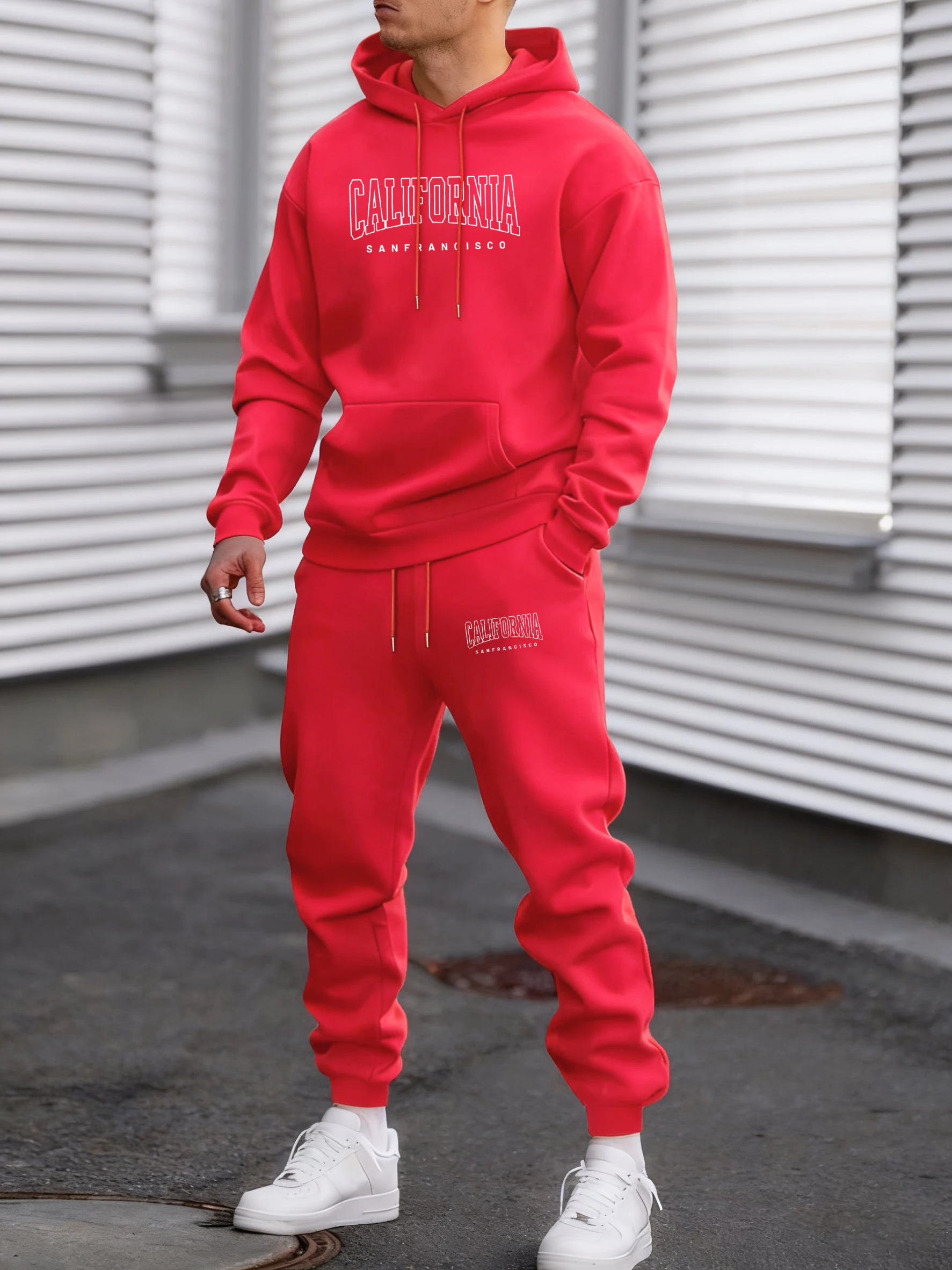 

Usa California Art Letter Printed Sportswear Men Street Casual Suits Autumn Loose Pullover Simple Pants Male Fleece Clothes