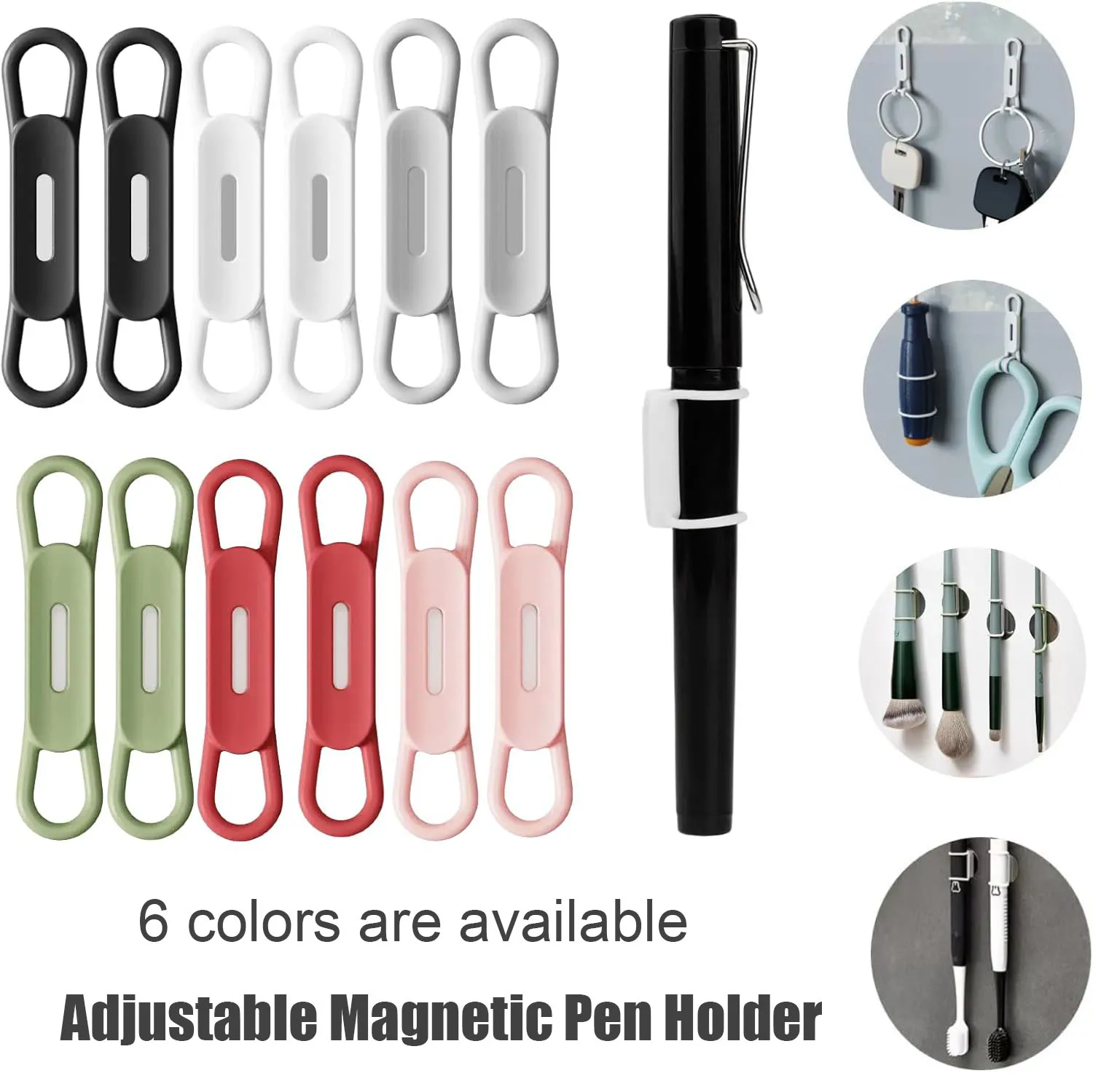 Magnetic Pen Holder Silicone Pencil Holders Adjustable Pen Pencil Holder Sticker for Refrigerator Whiteboards Marker Organizer