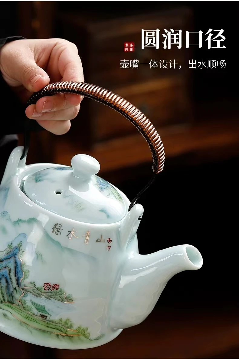 Ceramic teapot 900ML-2000ML , large capacity, blue and white porcelain, ceramic handmade teapot handle tea pot with filter