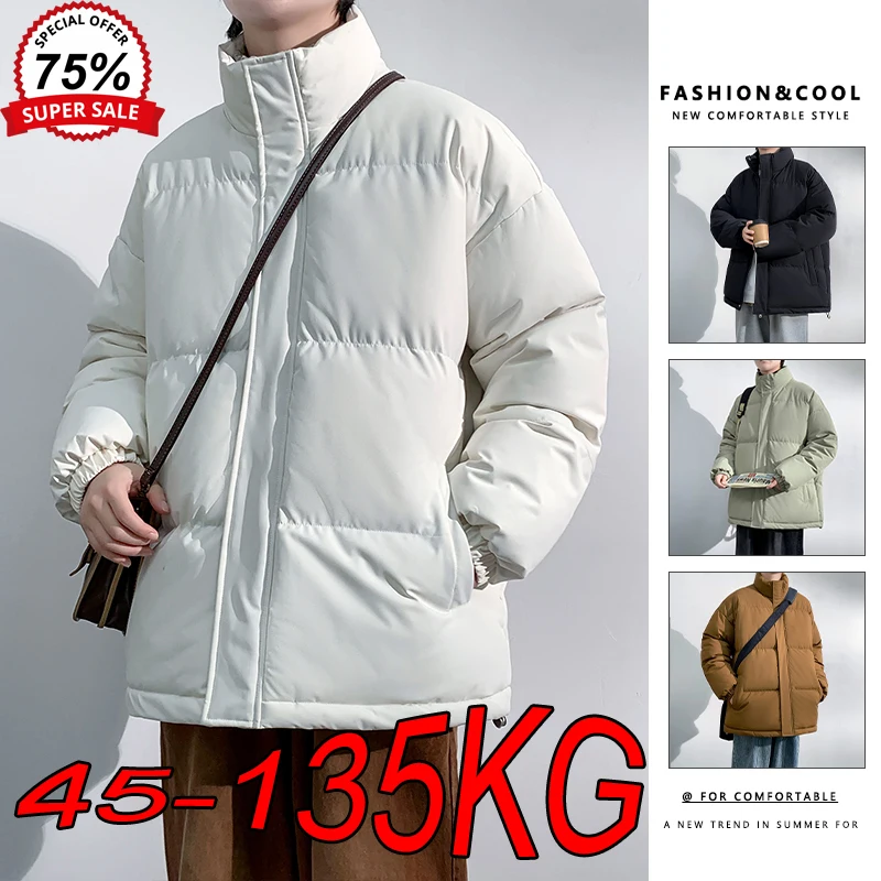 M-8XL Large Size Jackets Autumn and Winter Stand-up Collar Simple Solid Color Cotton Loose Large Size Thick Warm Couple Jackets