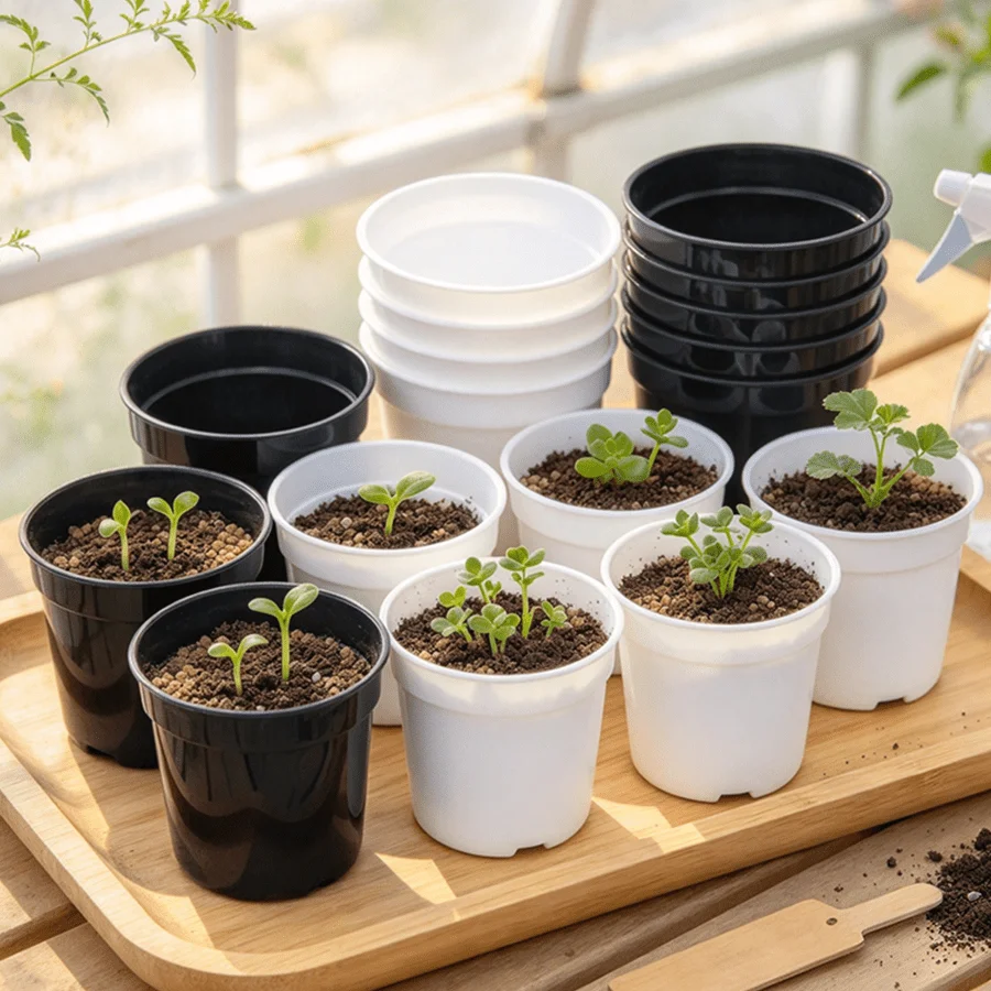 12pcs Small Round Plastic Seedling Pots Drainage Nursery Planter Portable Container for Succulent Herb Flower Seed Starting XJM