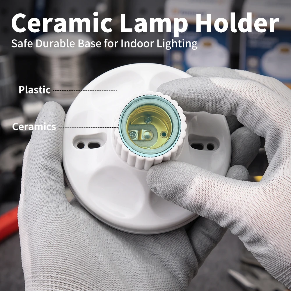 CILIA 120mm E27 Ceramic Light Holder, Keyless Porcelain Threaded E27 Screw Lamp Base Socket, E26 Ceramic Lampholder