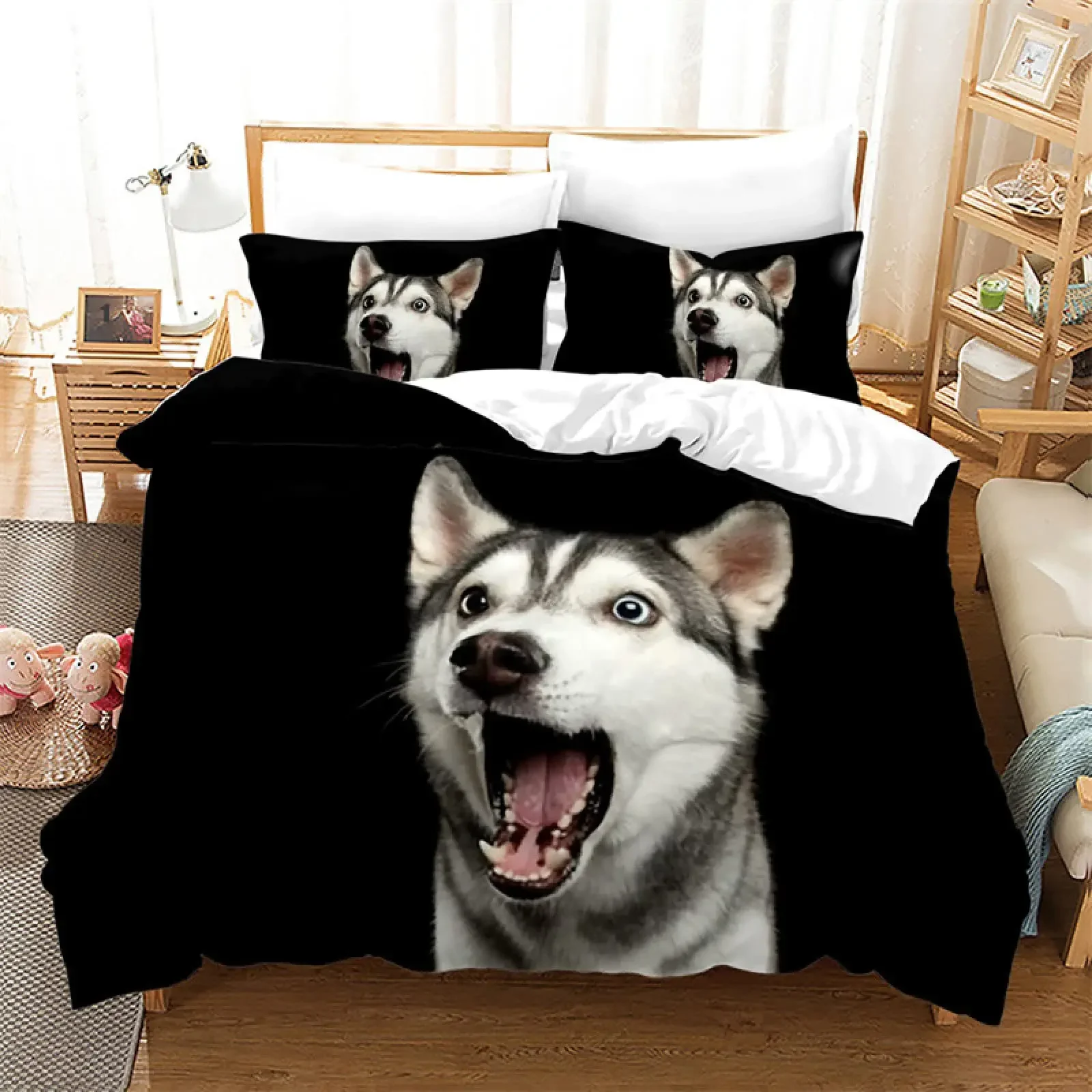 Boys Girls Duvet Covers Puppy Dog Husky Pattern White Duvet Children Cute Dog for Bedroom Decoration Dog Lovers Gifts Queen King