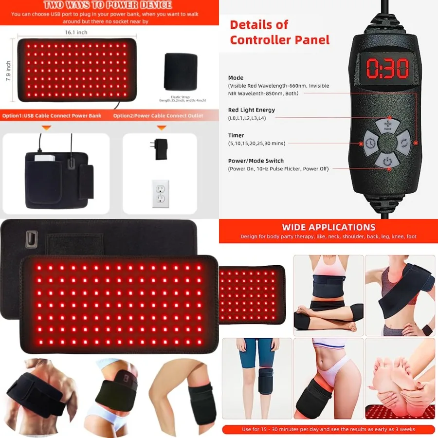 

Red Light Therapy Pad for Body Back Knee Shoulder Hands Feet Portable 660nm 850nm Home Use 3 Chips in 1 Infrared Light Heating