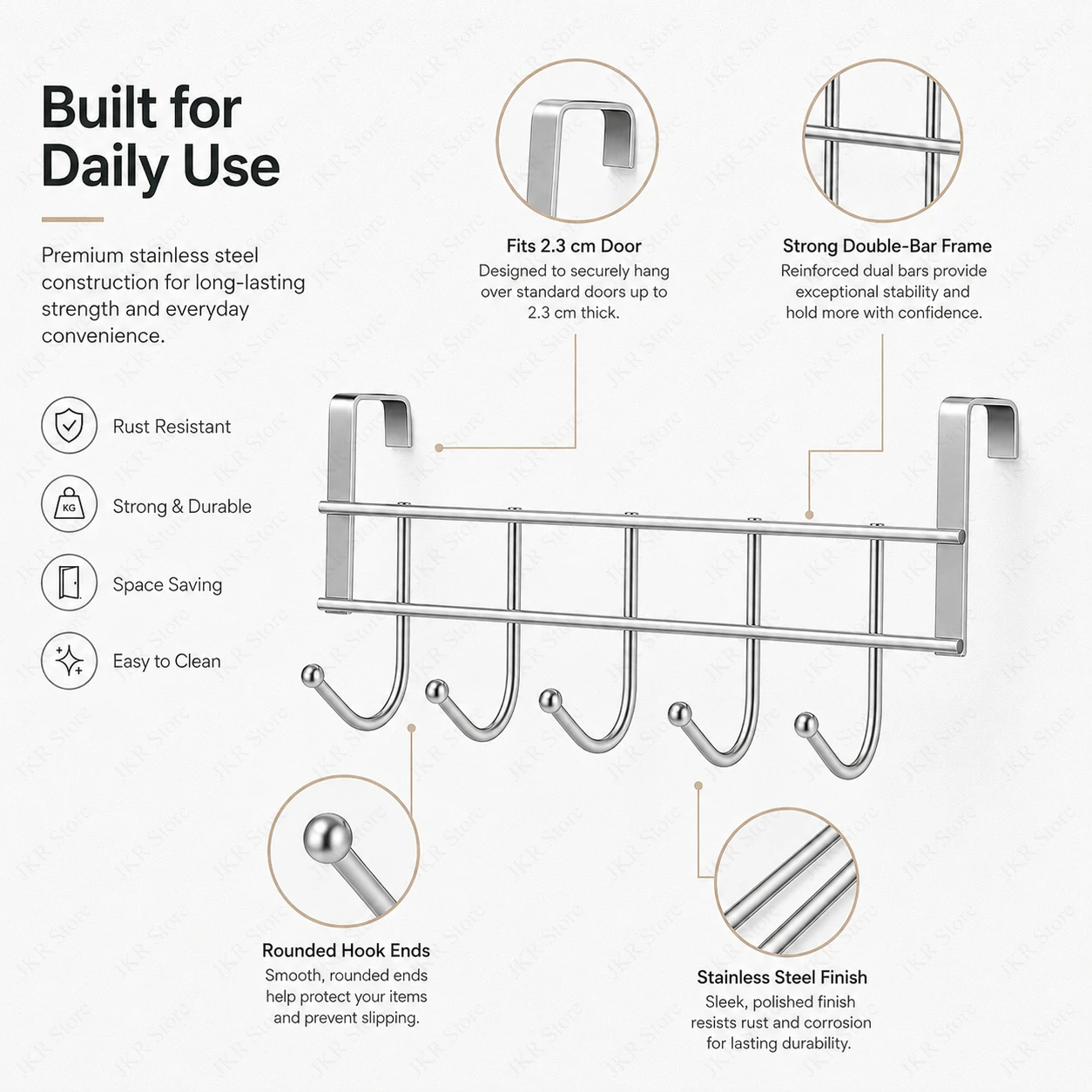 Stainless Steel Over Door Hook Small Cabinet Door Hanger for Clothes Towels Bags Kitchen Bathroom Bedroom Storage Organization view 5