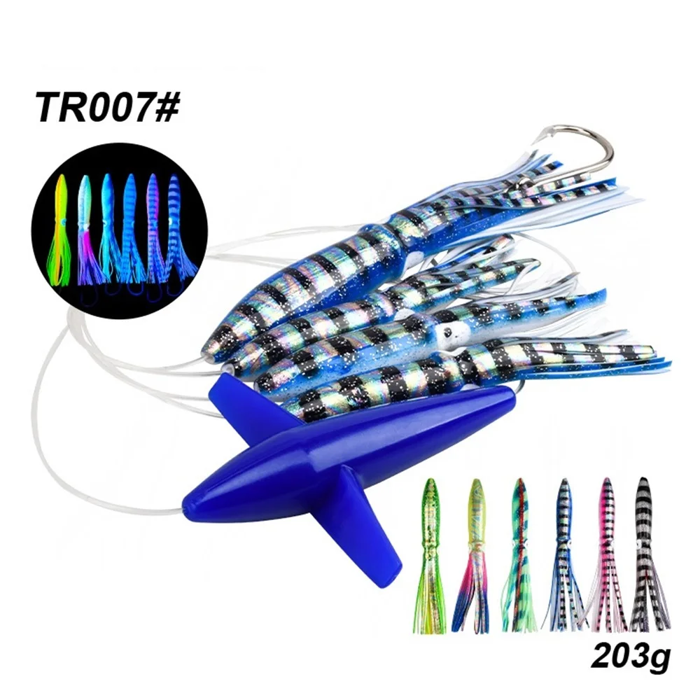 225cm 203g Fluorescent Octopus Luya Lure Fishing Swimbait Squid Skirt Wobbles Tackle Big Game Boat Marlin Tuna Trolling Seawater