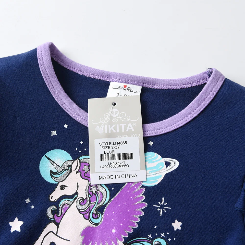Mädchen Einhorn-Galaxie-Print Geburtstagsparty Prinzessinnen-Tutu-Kleid Kinder Langarm Herbst Mehrschichtiges Ombre-Tüll Marineblaues Kleid – Detail 5