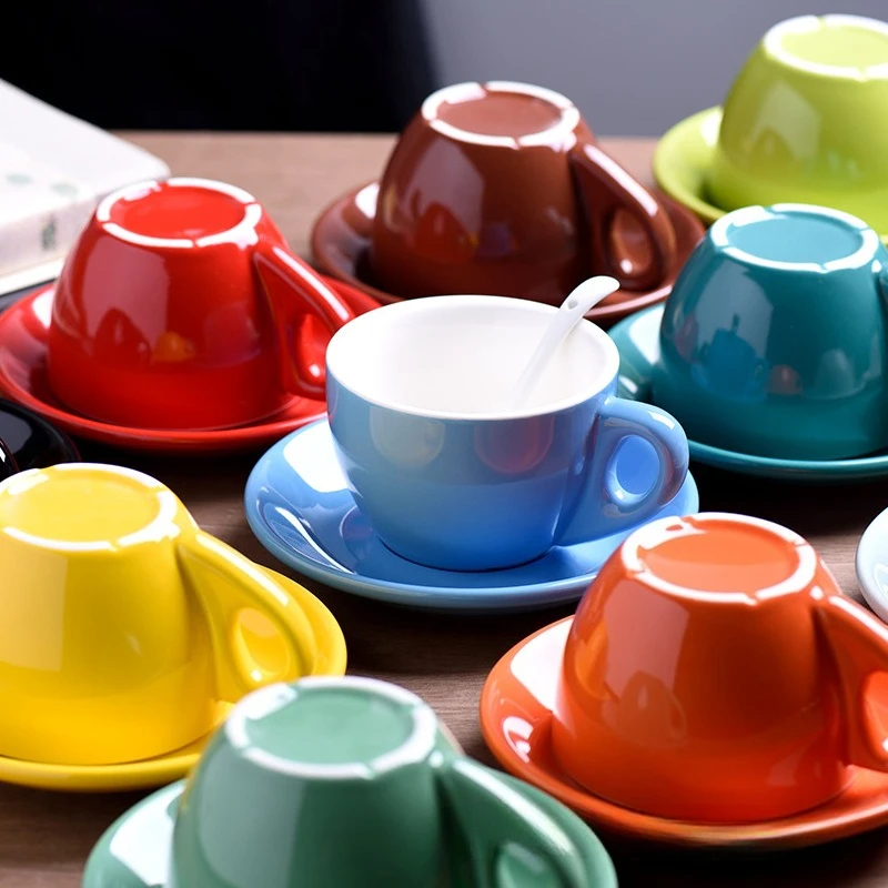 

250ml Thickened Cup Large Capacity Creative Latte Art Cup Retro Colored Coffee Cup Afternoon Tea Dessert Tea Mug Home Decoration