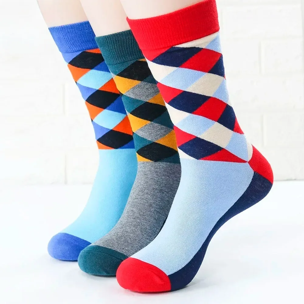 

Винтажные носки в стиле Харадзюку с ромбовидным узором, средней длины, мягкие и теплые, для женщин и мужчин, осенне-зимние, повседневные, модные.