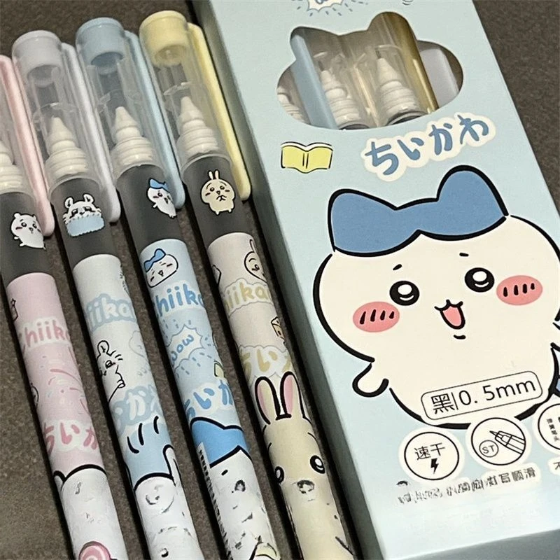 4Pcs Cartoon Kawaii Gel Pen 0.55mm Refill Press Pen Black Pen Student Stationery School Writing Supplies Animation Birthday Gift