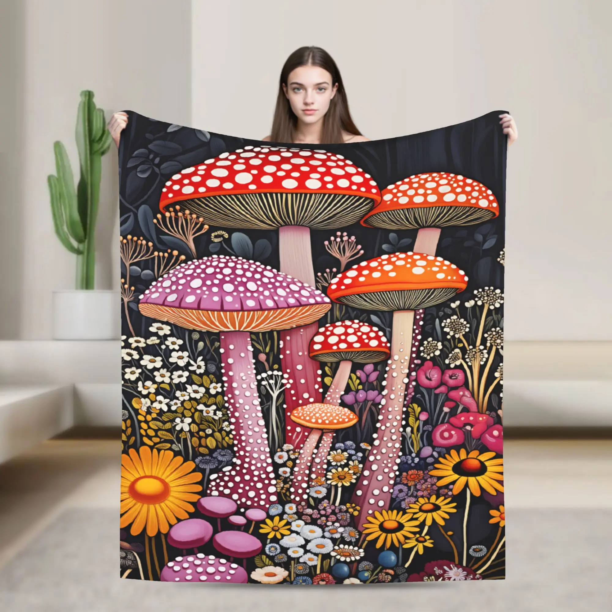 Yayoi Kusama  Tall Shrooms Blanket Quality Comfortable  Bedding Throws Winter Camping Living Room Print Bedspread