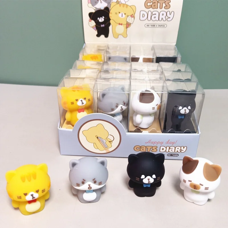 24 pcs/lot Kawaii Cat Pencil Sharpener Cute Hand Mechanical Cutter Knife Stationery Gift School Supplies