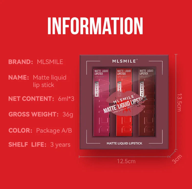 MLSMILE 3 PZ/SET tazza antiaderente a lunga durata Velluto Nebbia Liquido opaco Lip Gloss rossetto Impermeabile colore facile migliora la carnagione