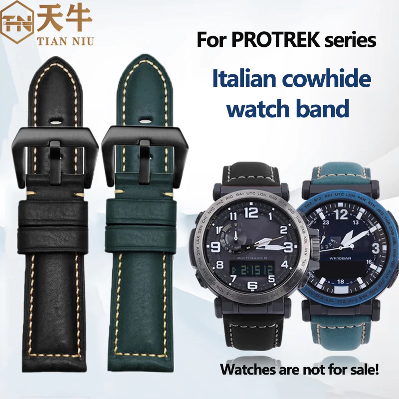 

24mm Italian cowhide Strap for Casio PROTREK Series PRG-600/PRG-650/PRW-6600 Watchband Outdoor Sports Lea/ther Men's Bracelet
