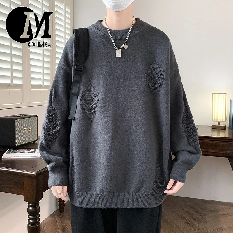 [OIMG]  Sweater For Men In Winter, With American Perforated Design, High Street Lazy Style