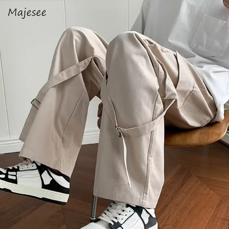 Cargo Pants Men Baggy Lace-up Multi Pockets Techwear Harajuku Stylish Simple Comfortable Autumn Daily Japanese Style City Boy