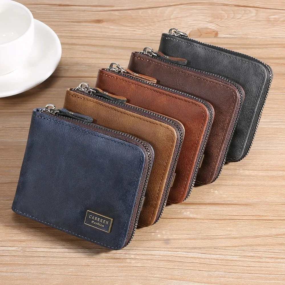 

Men's Zipper Short Wallet Multi-position PU Leather Coin Purse Chinese Style Embroidery Coin Pouches